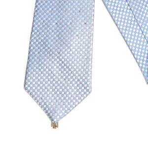 Indian Homme Silk Tie Men’s 60” Silver Blue Rhinestone Woven Geometric Classic